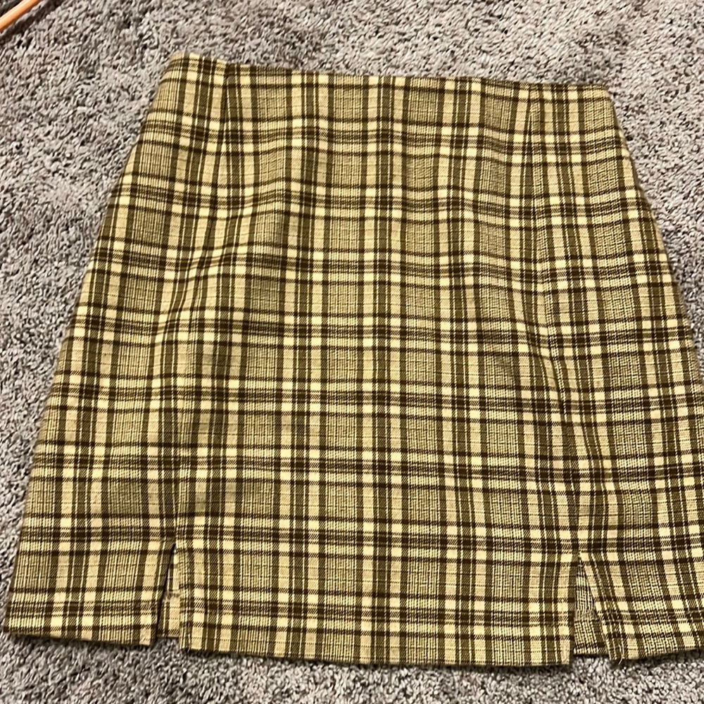Plaid skirt double slit